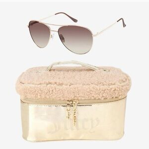 JUICY COUTURE SO JUICY DUO SUNGLASSES & RHINESTONE SHERPA LOGO TRAIN CASE